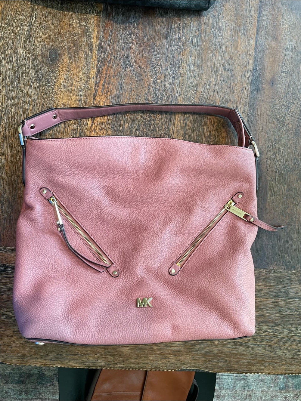 Michael Kors Dusty Rose Leather Shoulder Bag (Large) with Gold Hardware